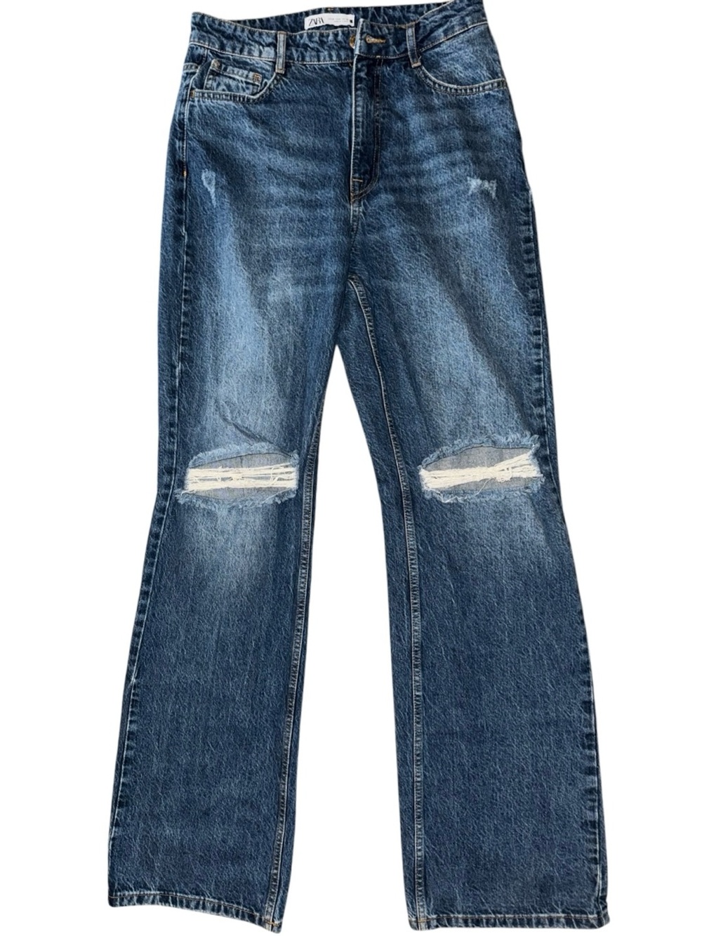 Zara Blue Distressed Wide Leg Jeans